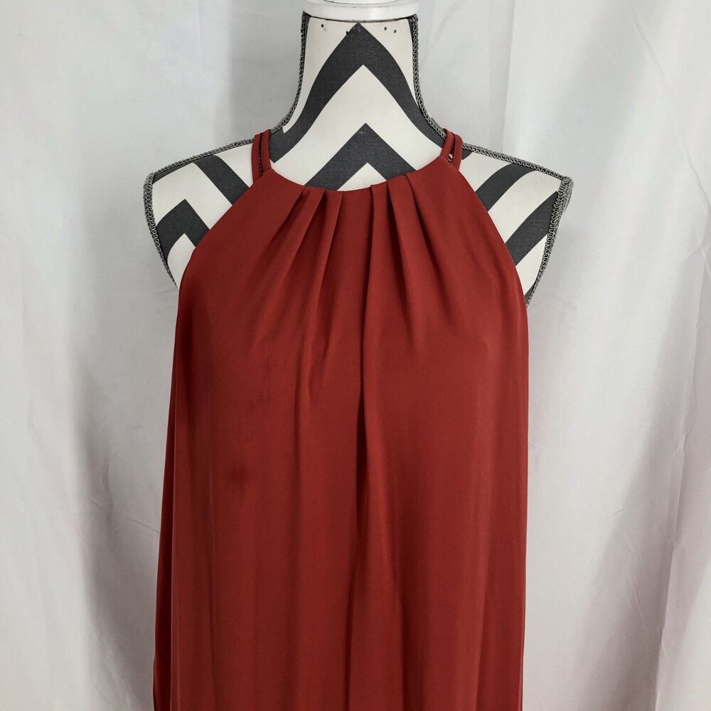White House Black Market Coral Maxi Halter Dress 2 Side Slits Sleeveless 8